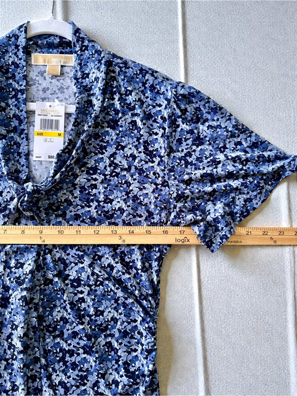 NWT Michael Michael Kors Blue Floral Tie Neck Blouse M - Picture 8 of 11